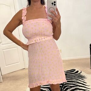 Faithfull the Brand Pink and Yellow Floral Mini Dress. I'm 5'5 and 121 lbs.